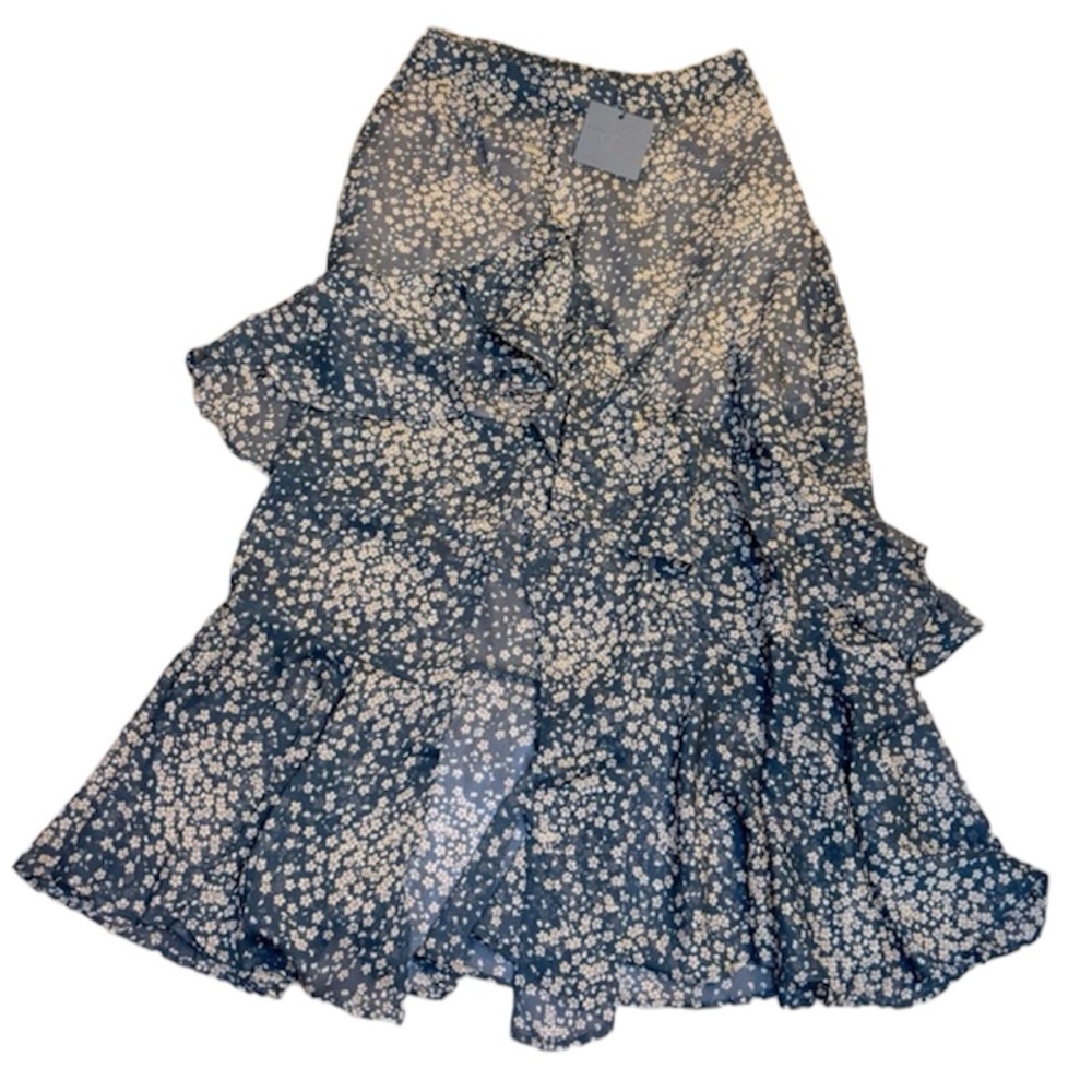 DRESS FORUM Urban Outfitters Black Brown Floral Ruffle‎ Tiered Midi Skirt Small